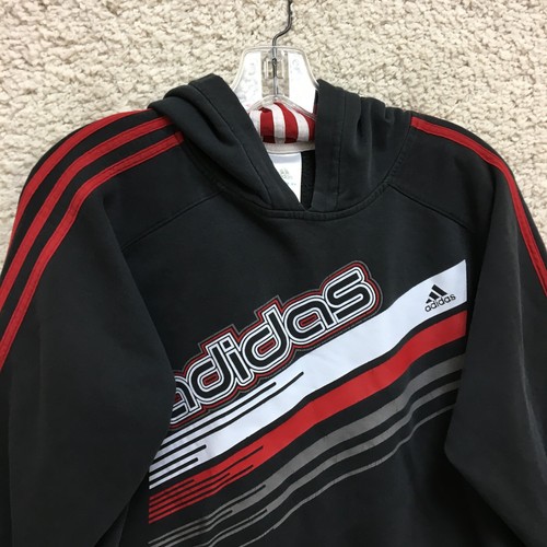 VINTAGE Adidas Hoodie Extra Large Youth Black Pullover Sweatshirt Athletic Boys - Picture 2 of 9