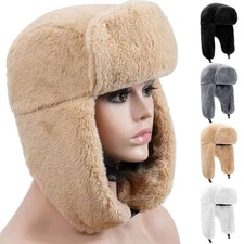 Aviator Warm Ushanka Winter Faux Fur Cap Ski Warm Trapper Hat with Ear-Flaps