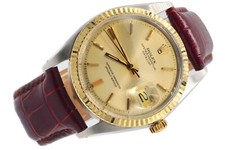 Vintage Mens Rolex Datejust 1601 Two-Tone Watch Gold Champagne Dial Brown Strap 3