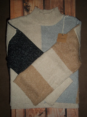 BLU PEPPER BEIGE COLORBLOCK SWEATER WOMENS SIZE LARGE NWT
