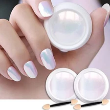 evpct 2Pcs Pearl White Mermaid Aurora Chrome Nail Powder Kit  Gel Nails Polish