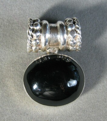 VINTAGE Sterling Silver Cabochon Onyx Pendant HOB Mexico 24.6g  #J4624
