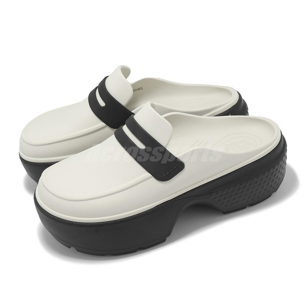 フラットシューズ Stomp Mules - Crocs - Synthetic - Linen Black Crocs Stomp Loafer Linen Black Men Unisex Slip On Platform