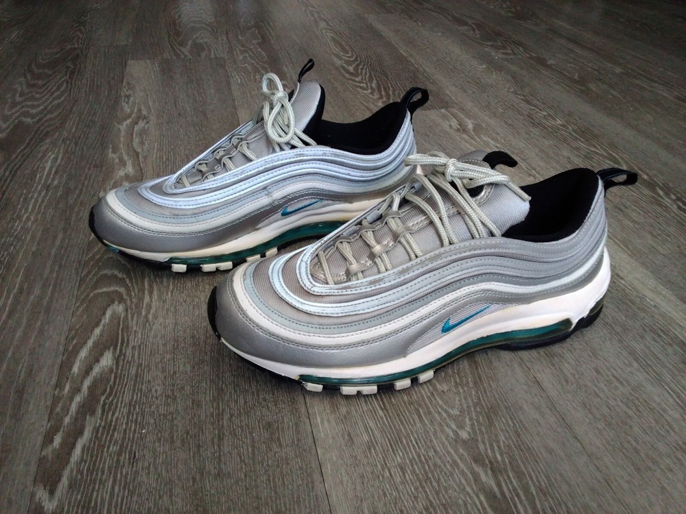 Air Max 97 Aqua Blue Silver Turquoise Running Shoes Size 9 Men Sports Excellent Condition  