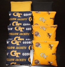 8 All Weather CORNHOLE BEANBAGS made w GEORGIA TECH YELLOW JACKETS Fabric