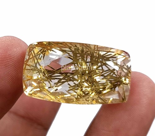 Golden Rutilated Quartz 41 Ct Certified Cushion Cut Loose Gemstone 26x14mm 4OUH - Picture 5 of 8