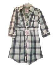 NWT Elizabeth Regina EIIR Shirt Dress Women Medium Green Plaid Button Up Cotton
