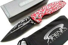 Wartech Swirl Red Pocket Knife EDC Blade Tip Up Carry Stonewash Spring Assisted