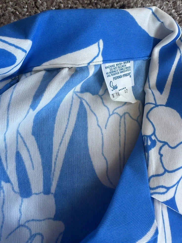 Vintage Sears Perma Prest Outfit Button Down/pants 16 MCM Mod Color Block Floral - Image 3 of 4