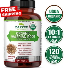 USDA Organic Valerian Root 10:1 Extract, 3000 mg Strength, 120 Vegan Capsules