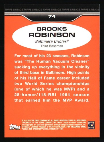 Brooks Robinson 2011 Topps Lineage #74 Baseball Card - Picture 2 of 2