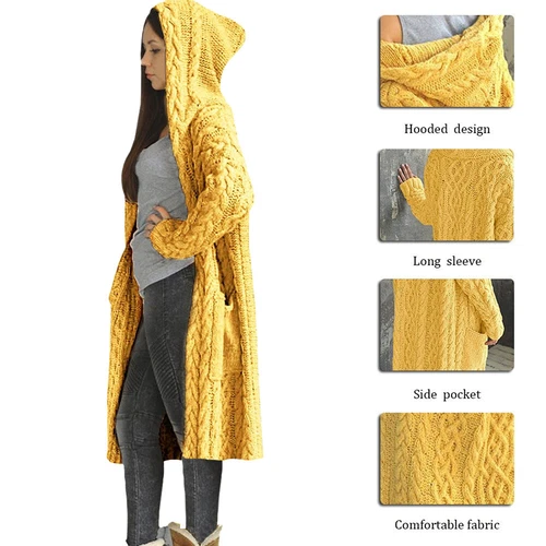 Womens Winter Warm Cardigan Coat Outwear Long Sleeve Jacket Hooded Knit Sweater - Picture 15 of 29