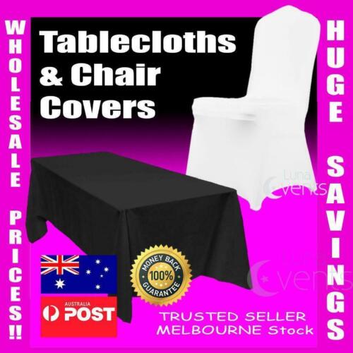 Wedding Table Cloths Market White Round Square Tablecloths Full Chair Seat Cover - Picture 1 of 14