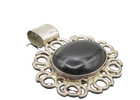 Mexico 925 Sterling Silver Vintage Cabochon Cut Black Onyx Pendant Pt7859