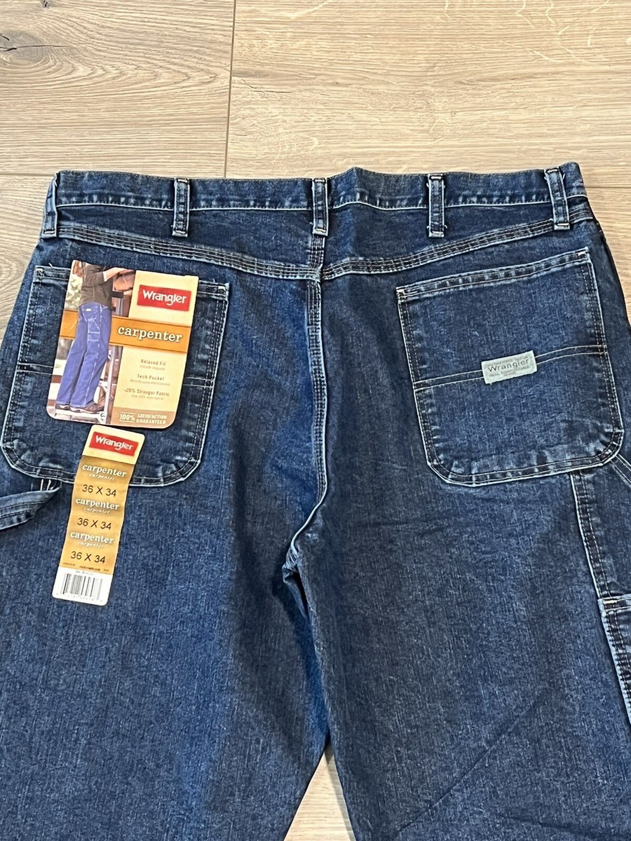 Wrangler Carpenter Relaxed Fit Tech Pocket Work Blue Jeans Mens