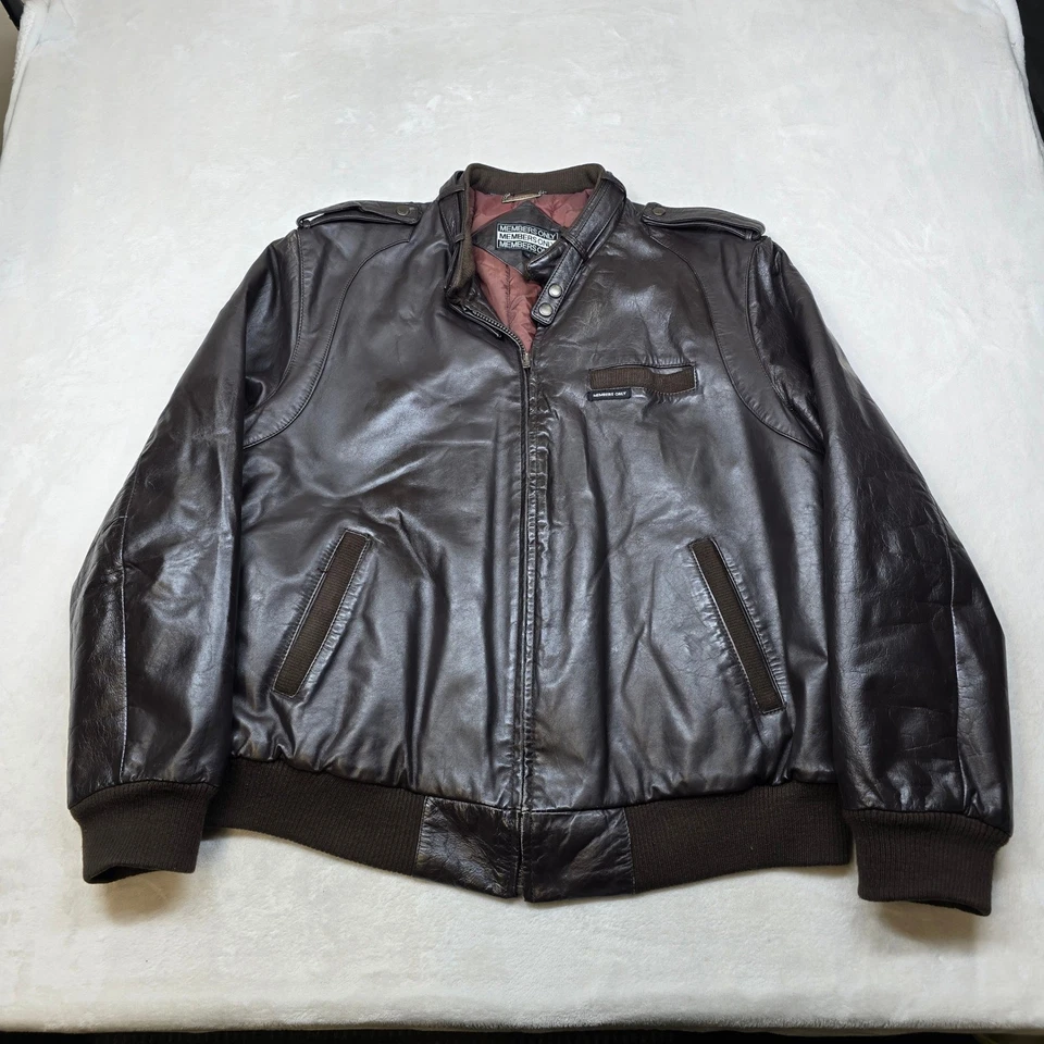 Members Only Leather Jacket Mens XL Brown Flight Bomber Insulated Vintage - Image 2 of 4