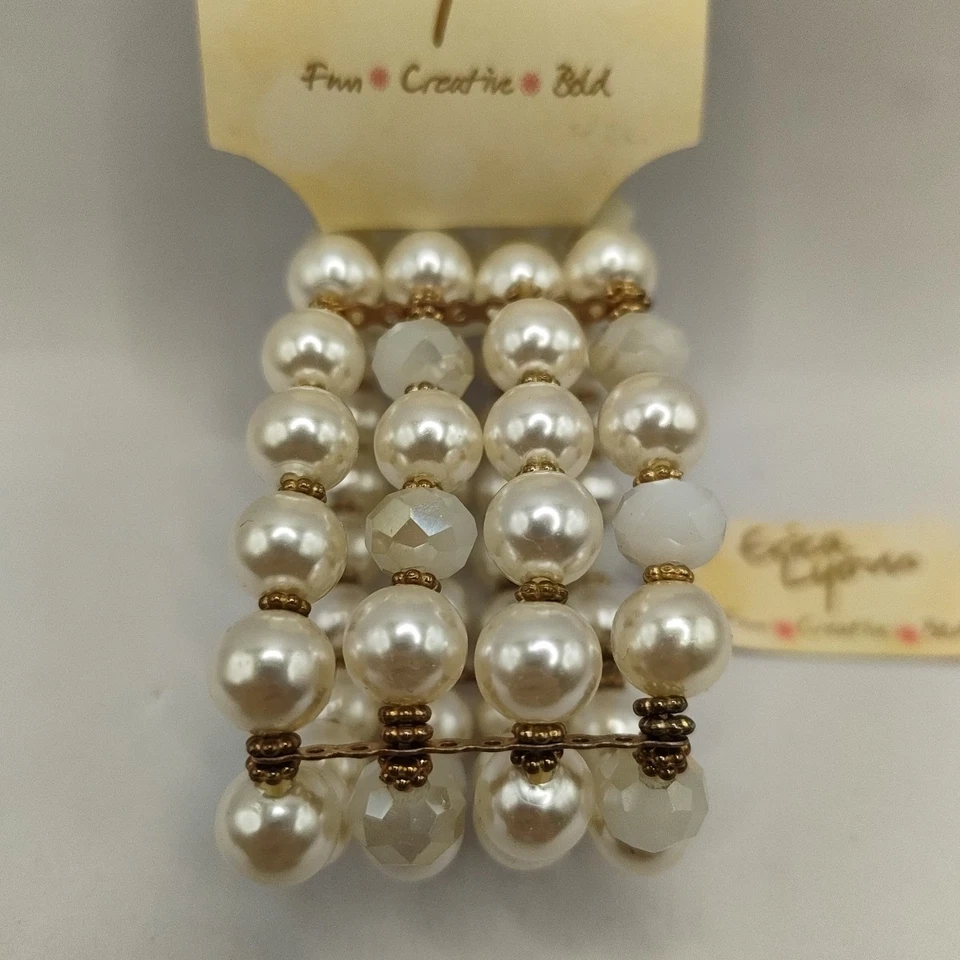 Nuevo Brazalete de Perlas Erica Lyons Cuentas Imitación Perla Cuatro Hilos Nuevo con Etiquetas Envoltura Elástica  Foto 2 de 4