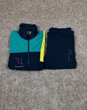 Vintage 90s FILA Colorblock Tracksuit Set Jacket Pants Navy Teal Neon XXL
