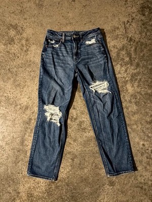 Vintage American Eagle Mom Jeans Womens 6 Blue Denim Stretch Distressed Mid Rise