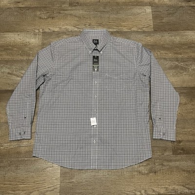 Jos. A. Bank Mens Button Up Shirt Traveler Check Plaid Blue White Black Size 2XL
