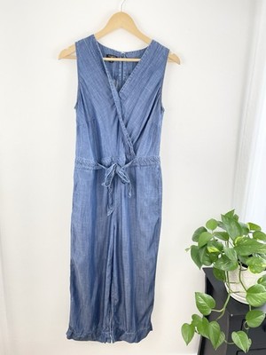 Talbots 8P Denim Lyocell Sleeveless V Neck Jumpsuit Womens 8