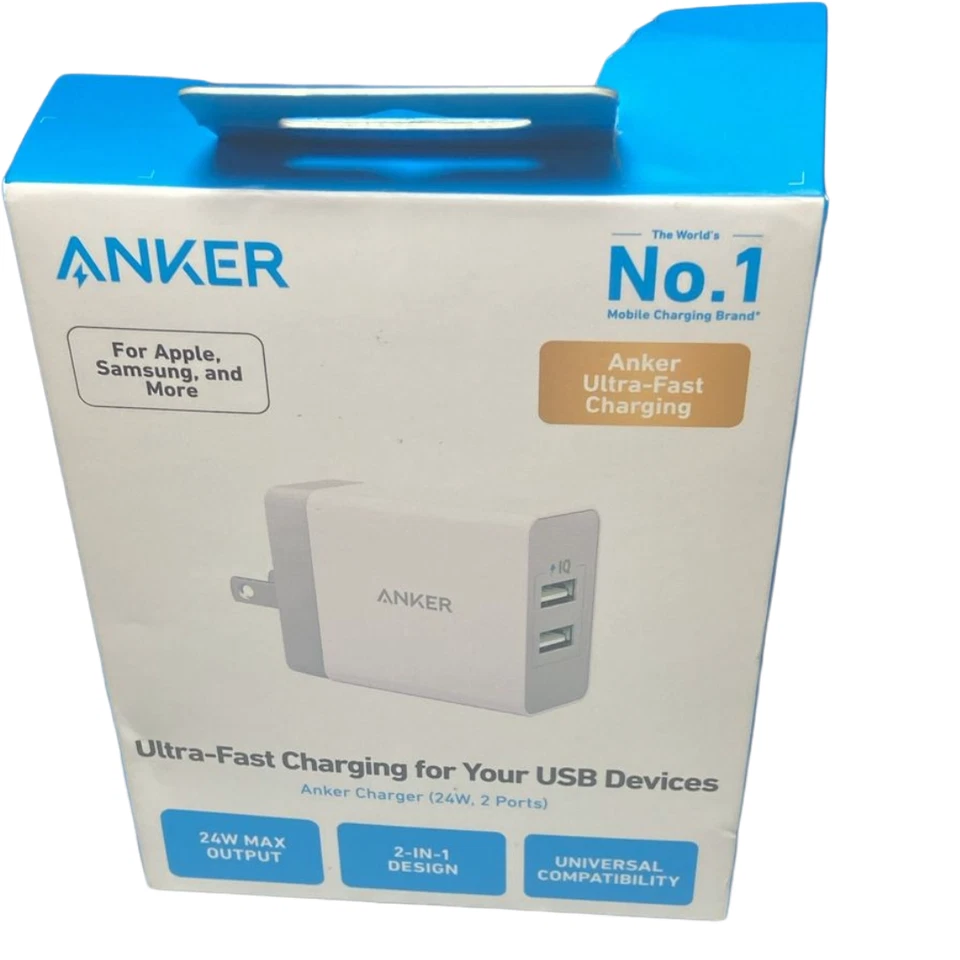 Anker PowerPort 2 双 USB 壁式充电器 24W 快速充电 iPhone 三星 全新 PKG W — 第 2/4 张图片