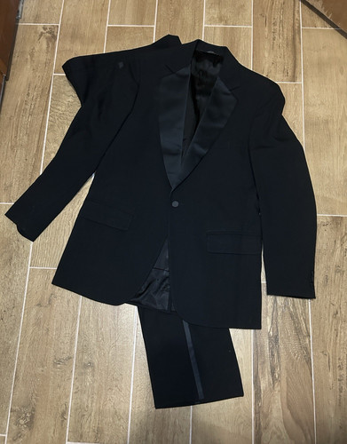 Men's Black Tuxedo Suit Set Satin Shawl Lapel Jacket & Pants
