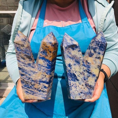 2pcs 7.59LB Natural Blue Vein Stone Crystal Columns Polishing Restoration 2236