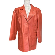 Metro Style Leather Coat Womens Sz 16 Caramel Brown Neutral Blazer Cut Jacket