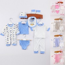 8PCS Newborn Baby Boys Girls Bodysuit Romper Pants Hat Scarf Outfit Clothes Set