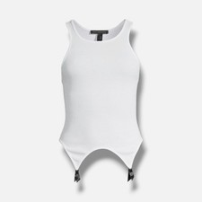 Kiki De Montparnasse Womens' White Ribbed Garter Tank Size L