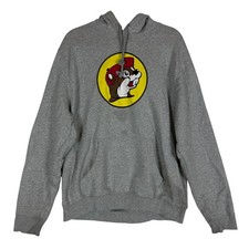 Buc-ee's Hoodie Mens Large Gray Pullover Fleece Logo Kangaroo Pocket Graphic