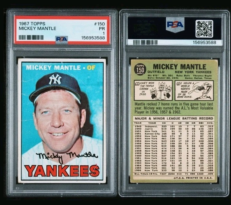 1967 TOPPS MICKEY MANTLE #150 NEW SLAB - AUTHENTIC!  GRADED PSA 1