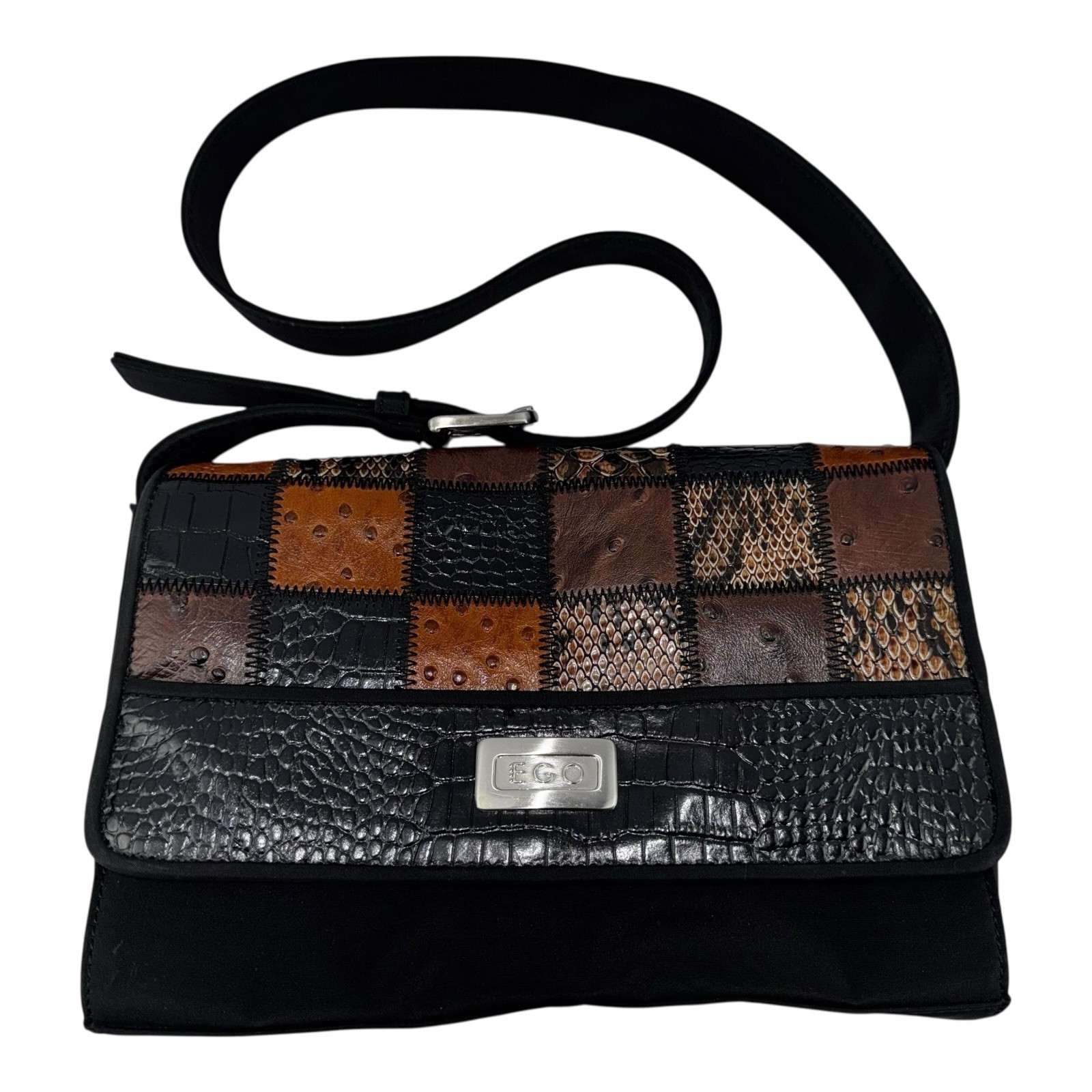 EGO Patchwork Black Brown Multicolor Small Handba… - image 1