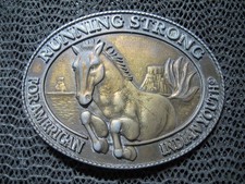 RUNNING STRONG FOR AMERICAN INDIAN YOUTH HORSE BELT BUCKLE VINTAGE RARE 1996