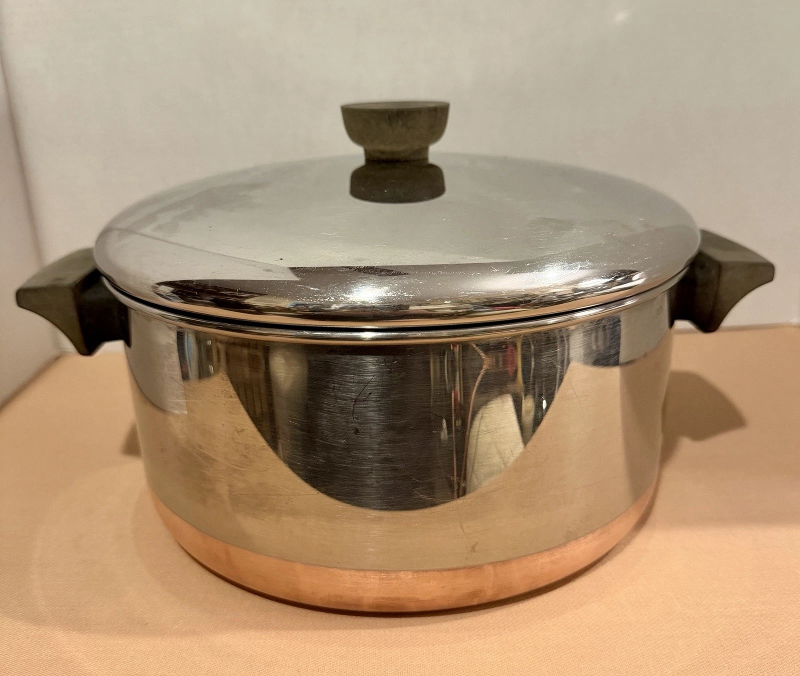 Vintage Revere Ware 1801 Copper Bottom 4 1/2 Qt Quart Stock Pot W/Lid Rome, NY