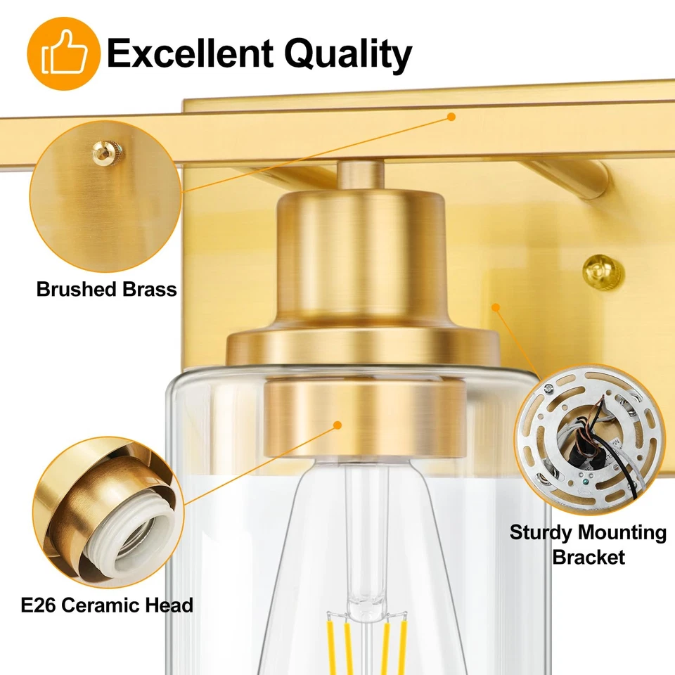 3-Light Gold Bathroom Light Fixtures, Brushed Brass Vanity Light Fixture Mode... - Image 2 of 4