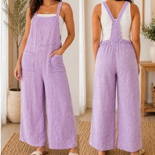 204. New Zenana Lavender Purple Gauze Wide Leg Overalls Textured Boho Jumpsuit