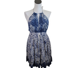Free People Halter Dress Womens Small Beach Day Blue White Mini Anthropologie