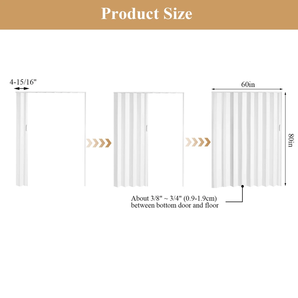 Interior de puerta acordeón PVC blanco 60X80 pulgadas, con fácil instalación y herrajes Foto 3 de 4