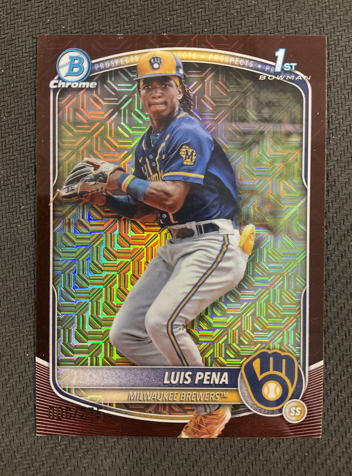2025 Bowman Chrome #BCP-38 Luis Pena Mojo Burgundy Refractor /275 Brewers