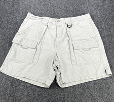Vintage Columbia PFG Cargo Shorts Mens Large Khaki Beige Cotton Fishing Elastic