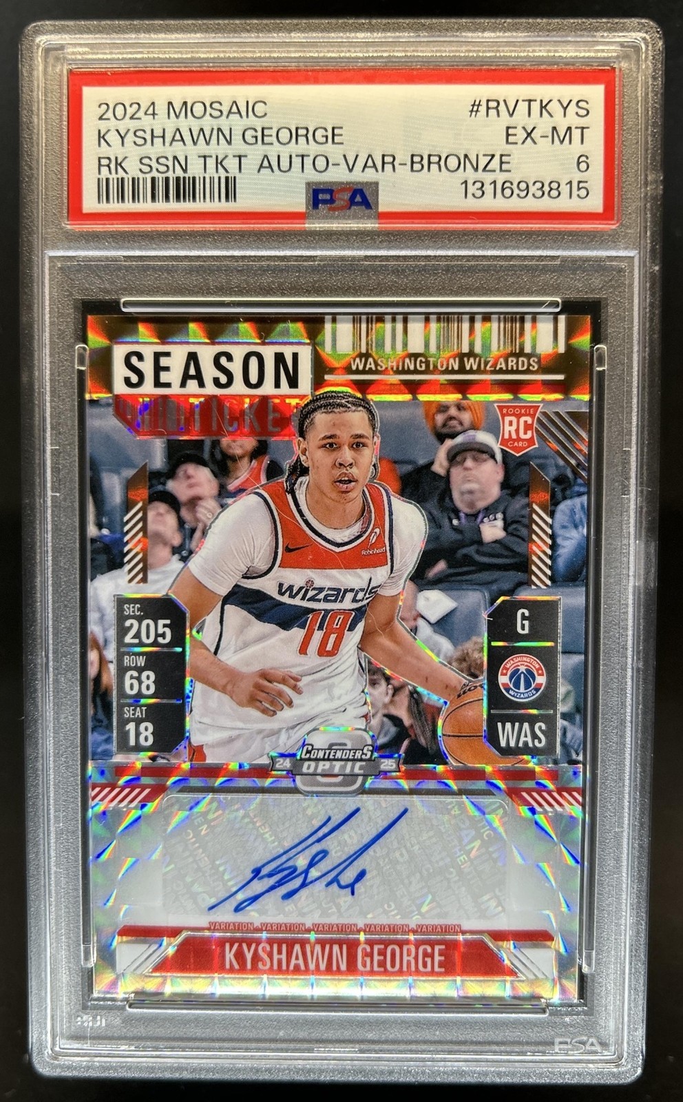 2024-25 Mosaic Kyshawn George Contenders Optic Rookie SP Bronze Auto #/75 PSA 6