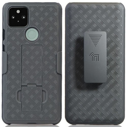Noir Étui Béquille Housse + Clip Ceinture Holster Support pour Google Pixel 4a - Photo 2 sur 10