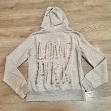 Victoria's Secret PINK Grey Love Pink Zip Hoodie Sweatshirt Womens Small S