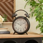 Black Metal Decorative Clock with Bell Style Top Black 10 x 4 x 13Round