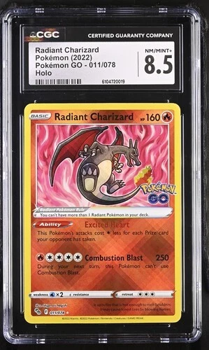Radiant Charizard 011/078 Holo Pokemon Go Pokemon CGC 8.5 Nm/mint+