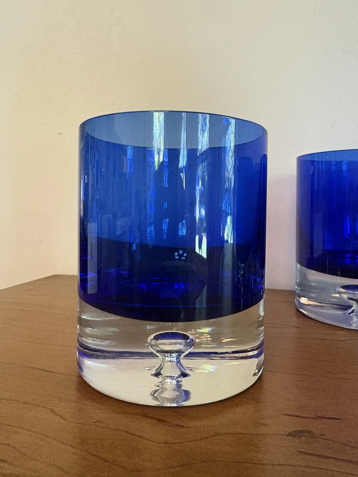 Set Of 10 Vintage Stockholm By BLOCK Double Old Fashion Glasses Cobalt Blue - Image 2 of 4