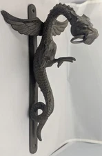 CAST IRON Flying DRAGON Metal HOOK Medieval HANGER VINTAGE Wall Mount GOTHIC EUC