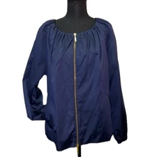 Terry Lewis Women's Ink Blue Double Zip Lined Jacket Size 1X Slant Pockets NWOT